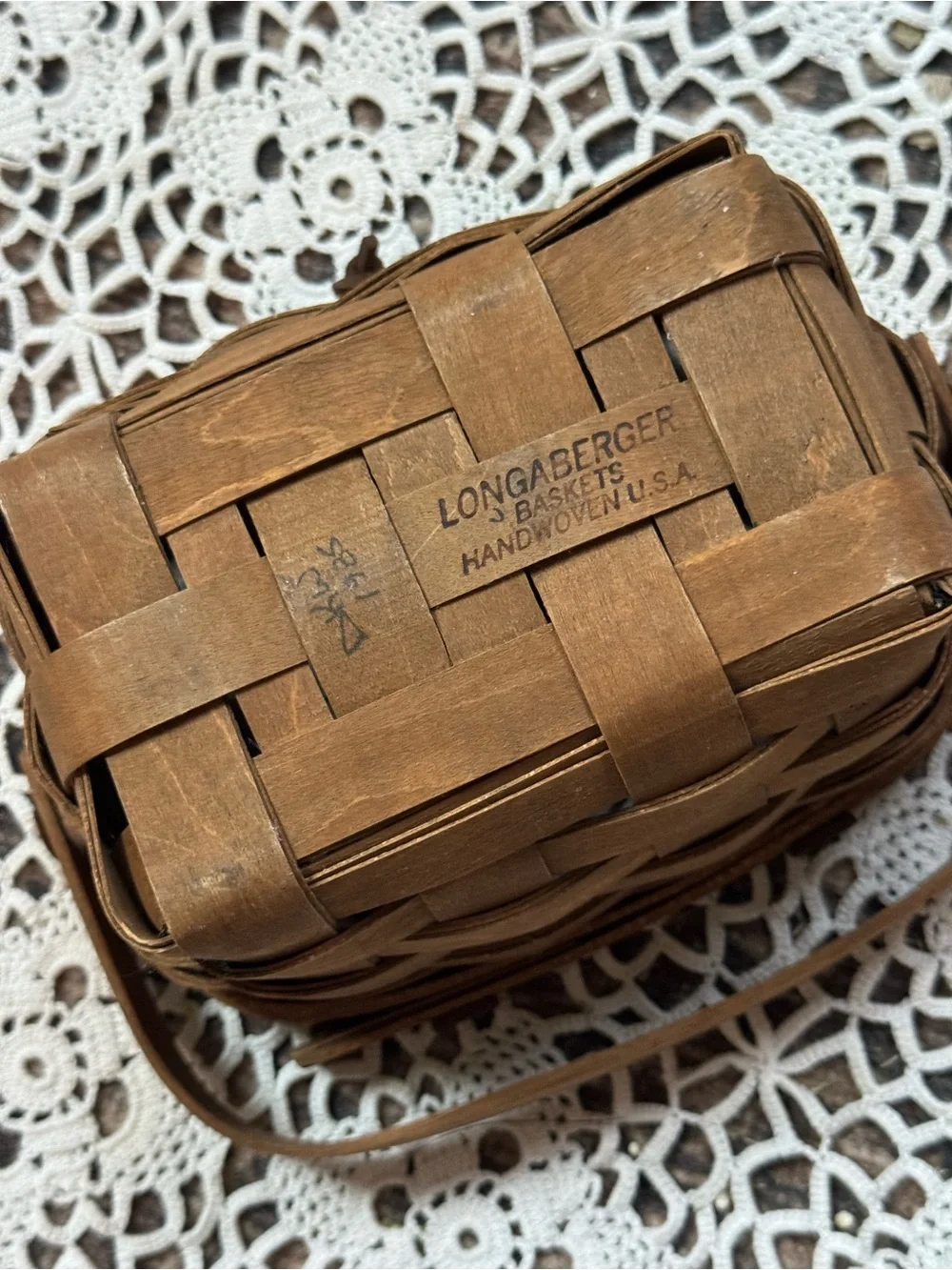 Vintage Longaberger Small Handwoven Basket 1985 Wood Handle